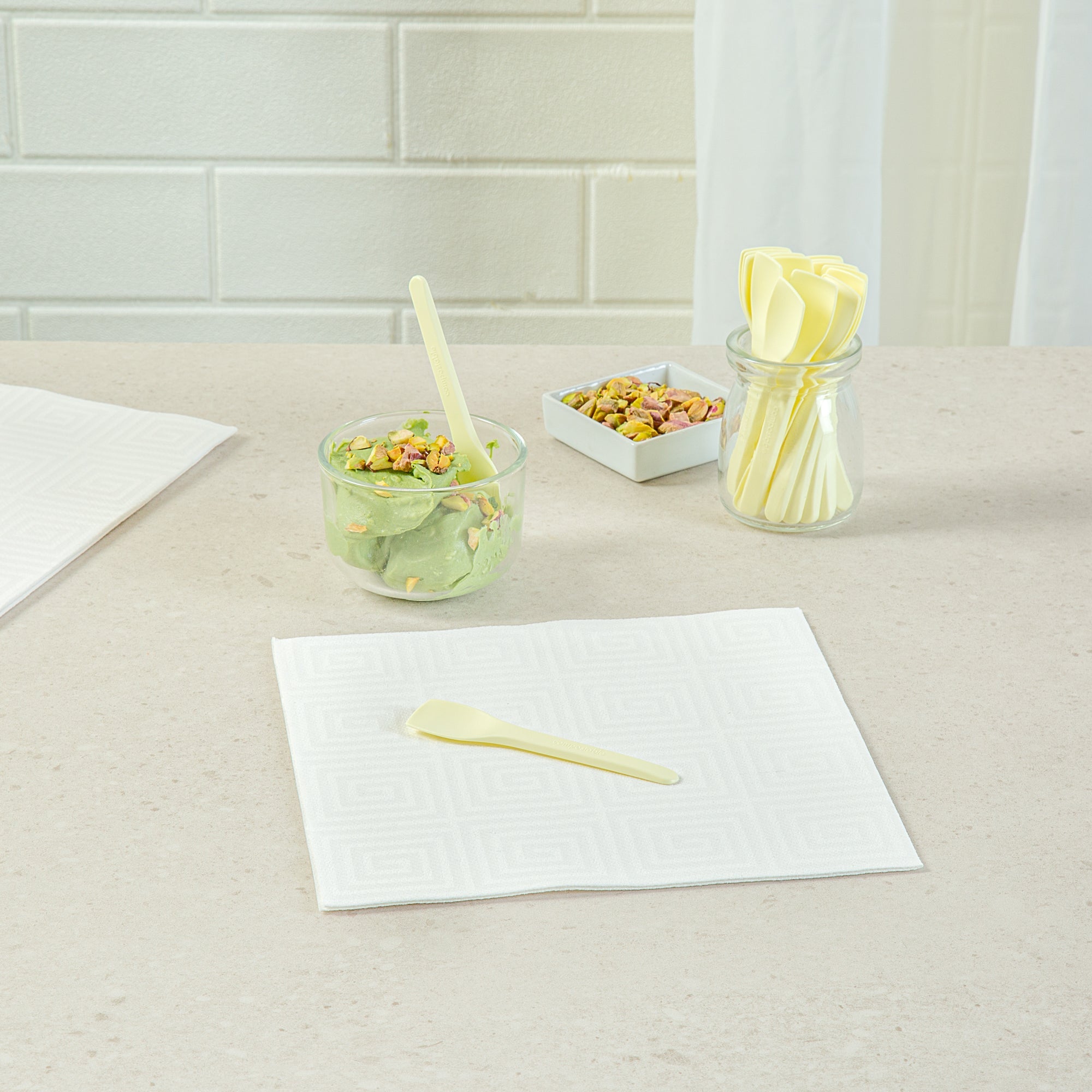 Basic Nature Yellow CPLA Plastic Ice Cream Spoon - Heat-Resistant, Compostable - 4" - 1000 count box