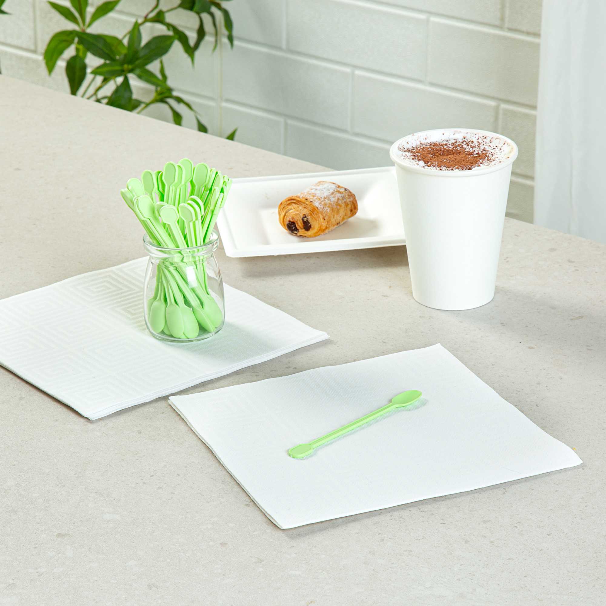 Basic Nature Green CPLA Plastic Coffee Stirrer / Spoon - Compostable - 4" - 100 count box