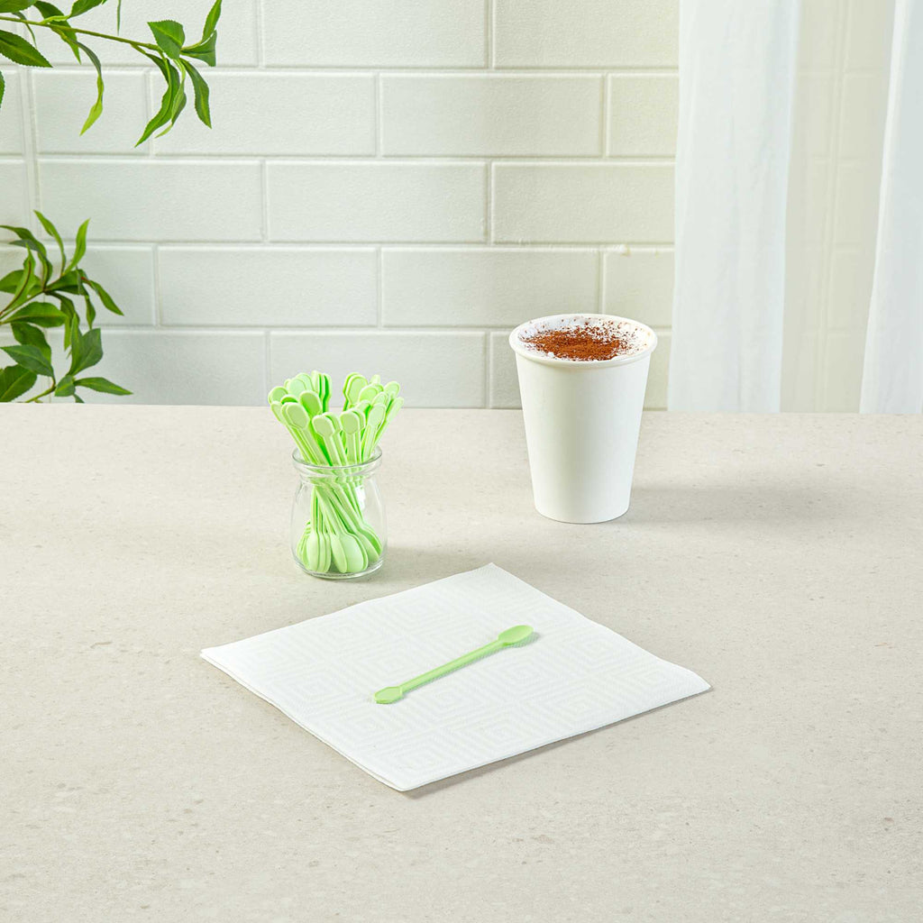 Basic Nature Green CPLA Plastic Coffee Stirrer / Spoon - Compostable - 4" - 100 count box