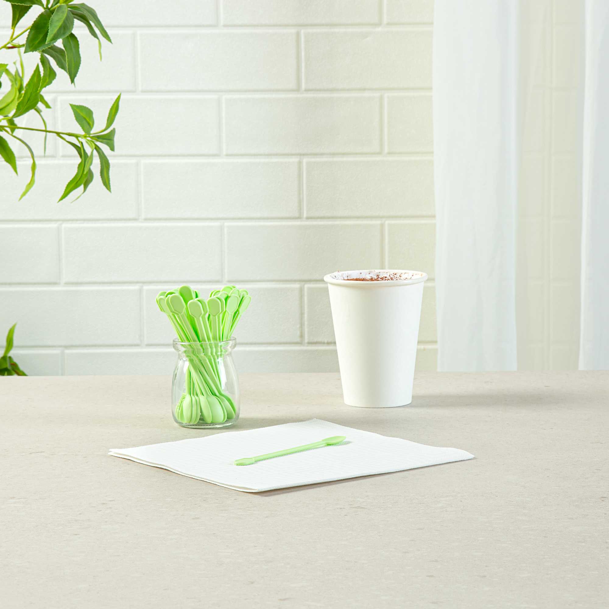 Basic Nature Green CPLA Plastic Coffee Stirrer / Spoon - Compostable - 4" - 100 count box