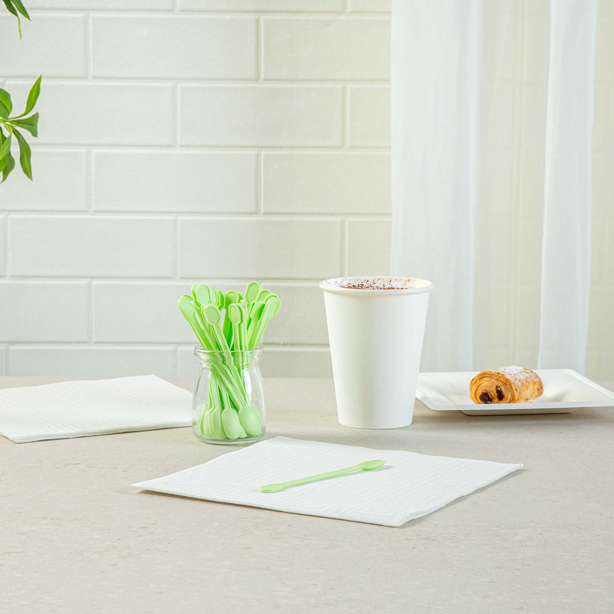 Basic Nature Green CPLA Plastic Coffee Stirrer / Spoon - Compostable - 4" - 100 count box