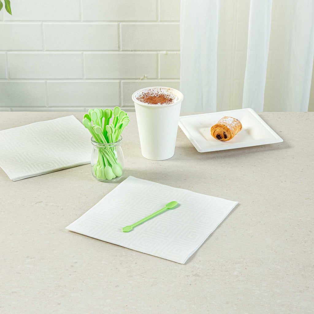 Basic Nature Green CPLA Plastic Coffee Stirrer / Spoon - Compostable - 4" - 100 count box