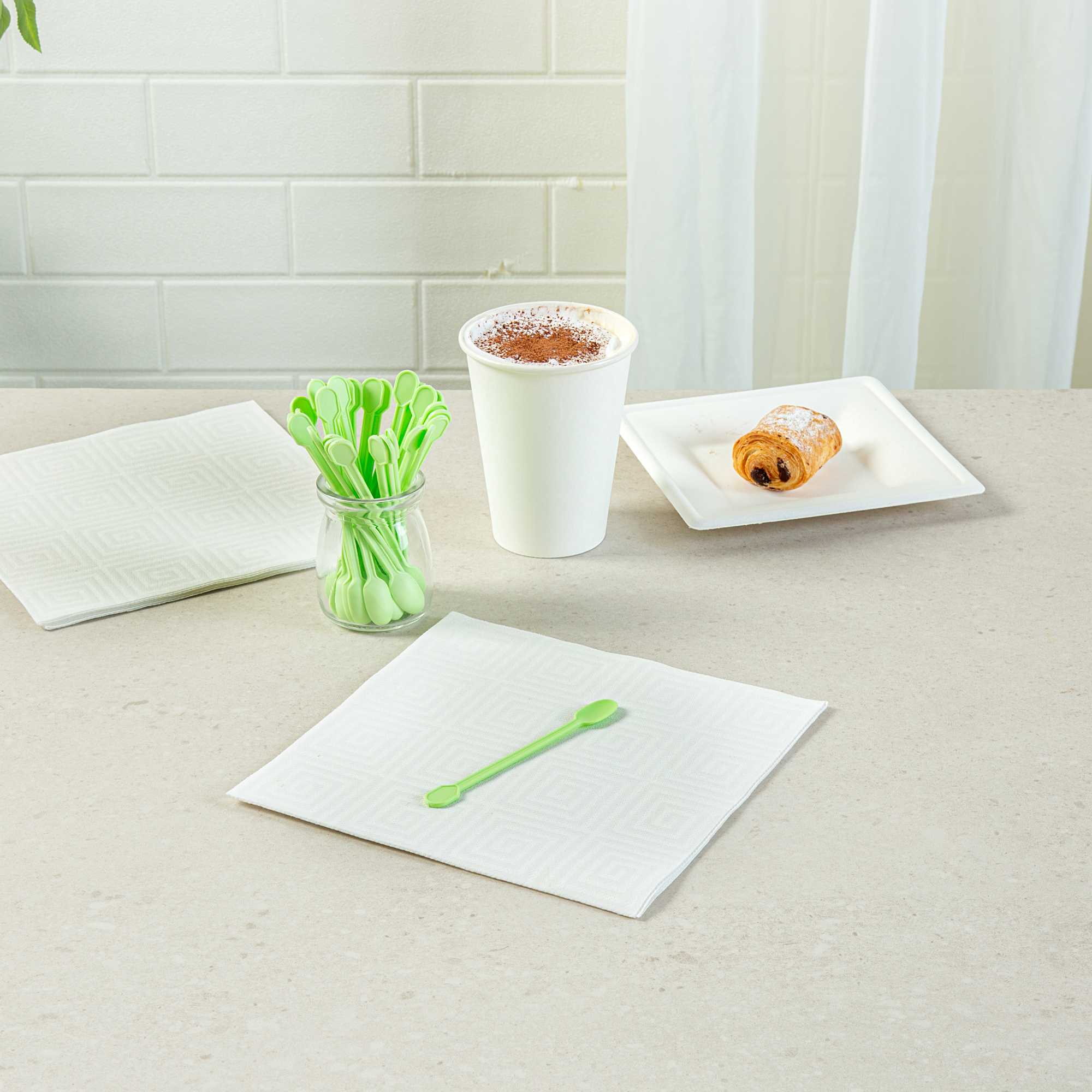 Basic Nature Green CPLA Plastic Coffee Stirrer / Spoon - Compostable - 4" - 100 count box
