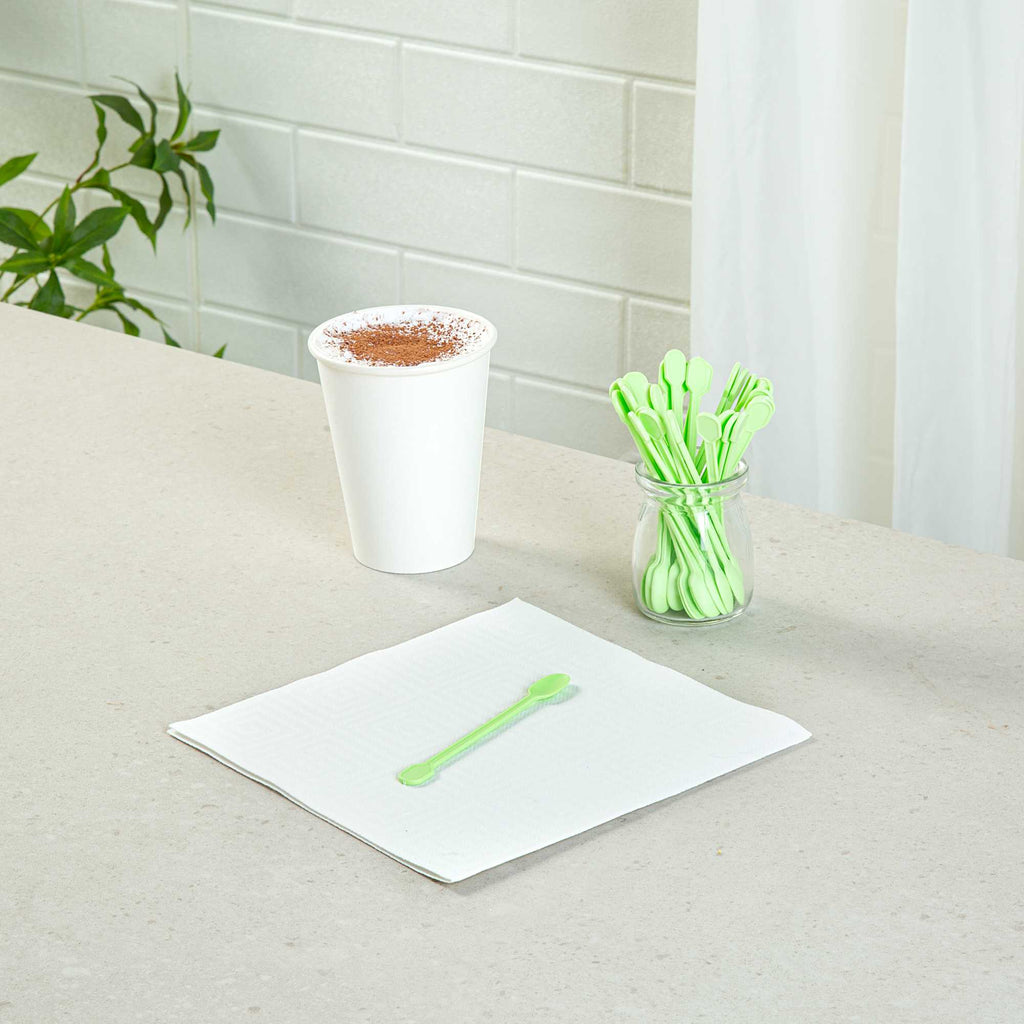 Basic Nature Green CPLA Plastic Coffee Stirrer / Spoon - Compostable - 4" - 100 count box