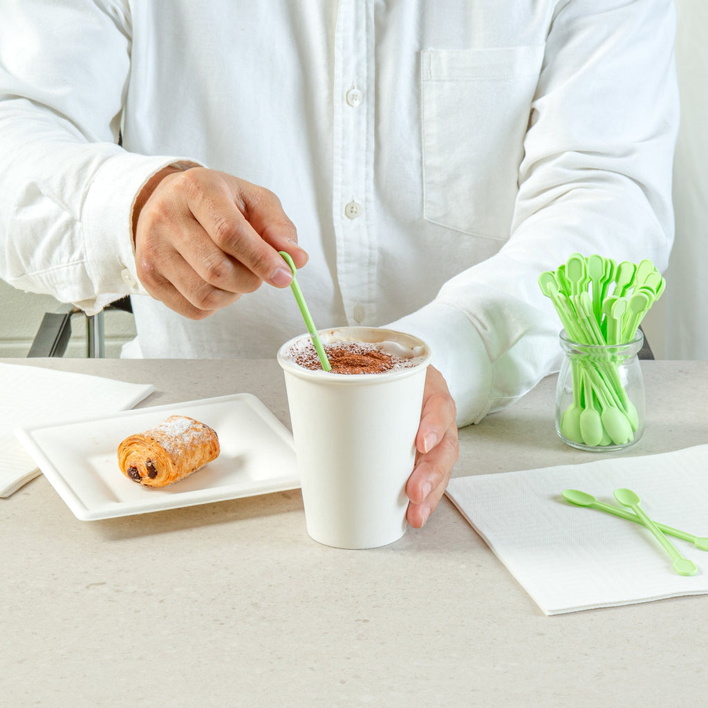 Basic Nature Green CPLA Plastic Coffee Stirrer / Spoon - Compostable - 4" - 1000 count box