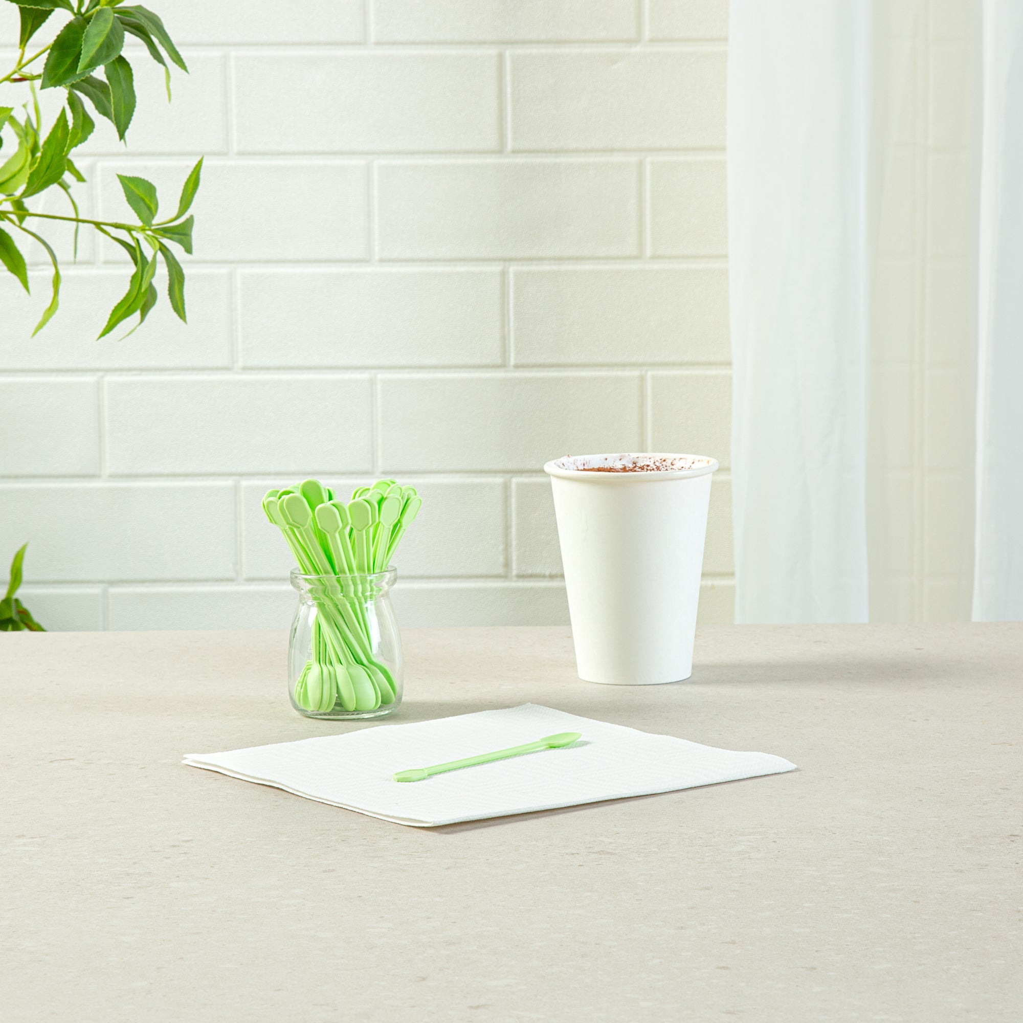 Basic Nature Green CPLA Plastic Coffee Stirrer / Spoon - Compostable - 4" - 1000 count box