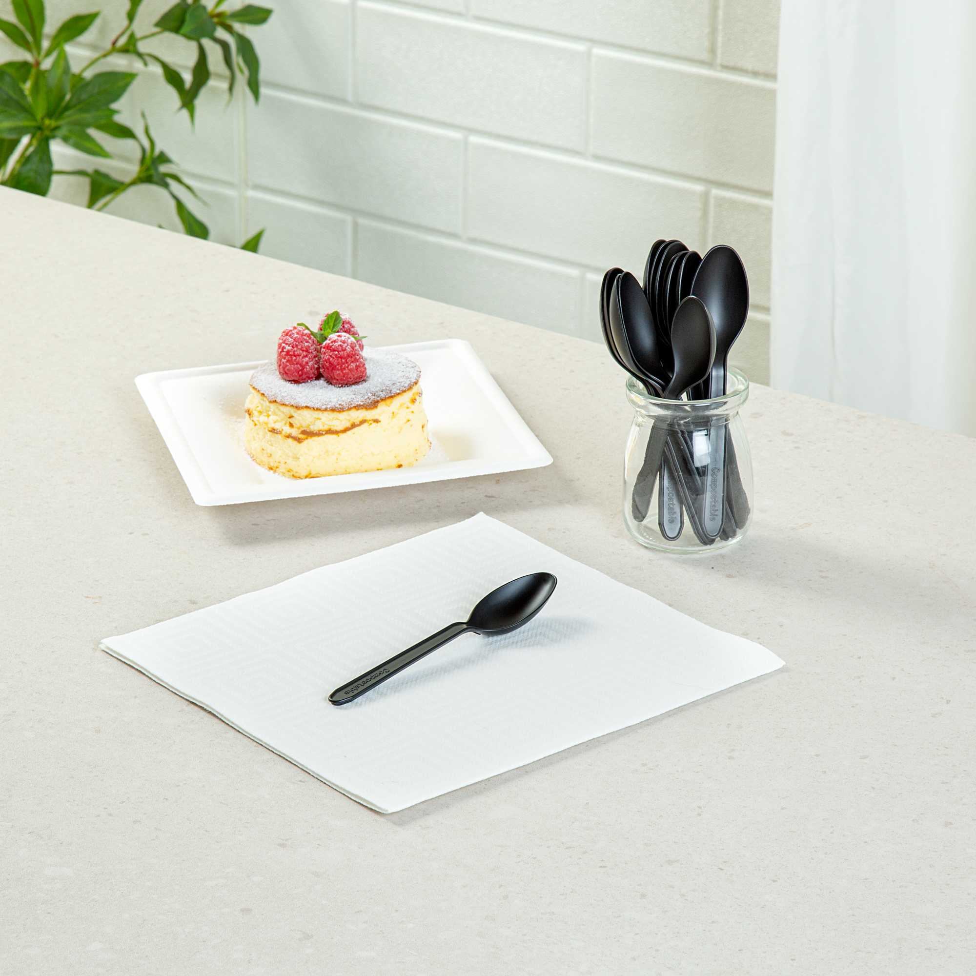 Basic Nature Black CPLA Plastic Dessert Spoon - Heat-Resistant, Compostable - 5" - 100 count box