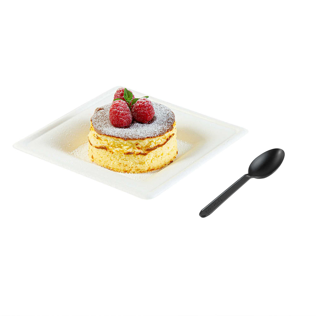 Basic Nature Black CPLA Plastic Dessert Spoon - Heat-Resistant, Compostable - 5" - 100 count box