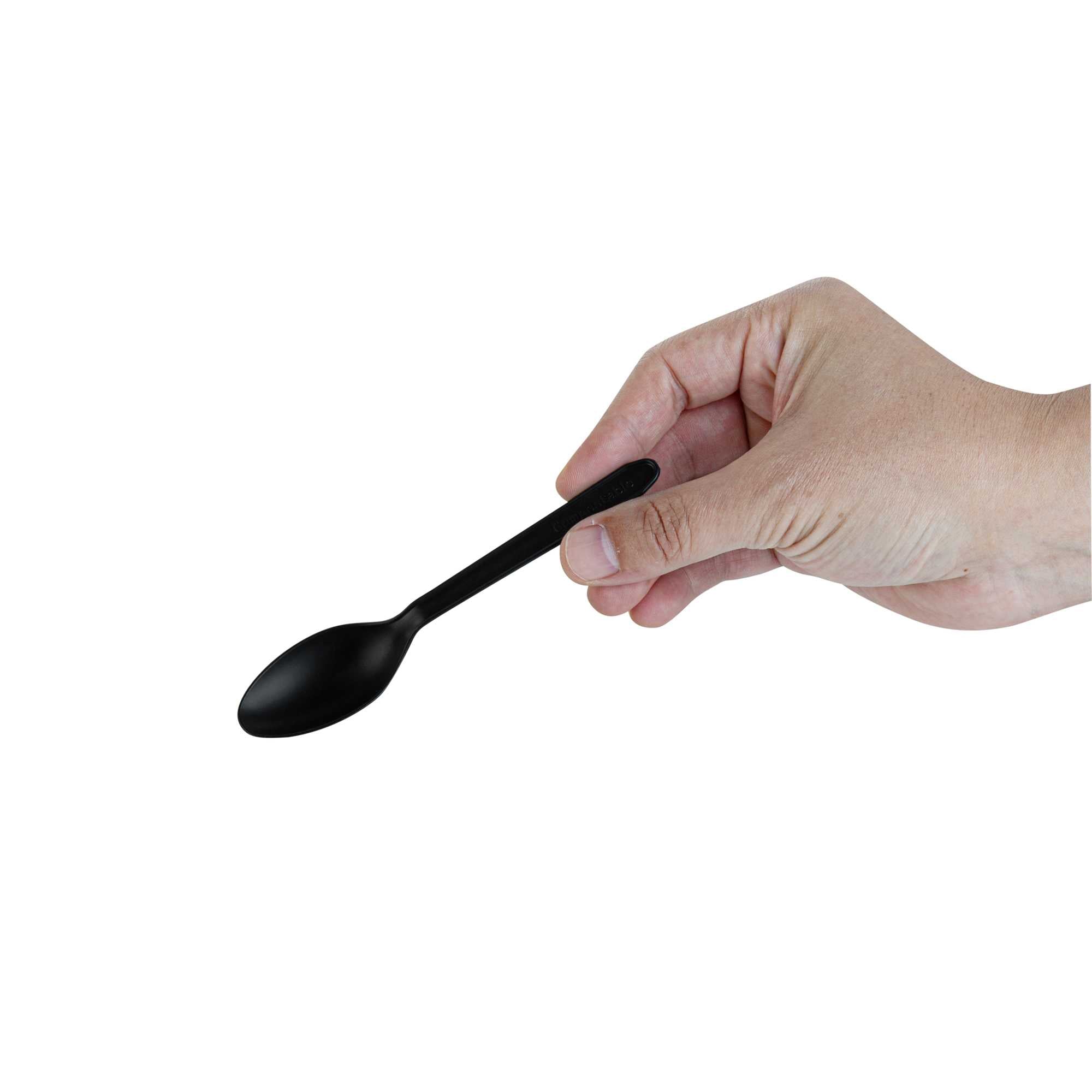 Basic Nature Black CPLA Plastic Dessert Spoon - Heat-Resistant, Compostable - 5" - 100 count box
