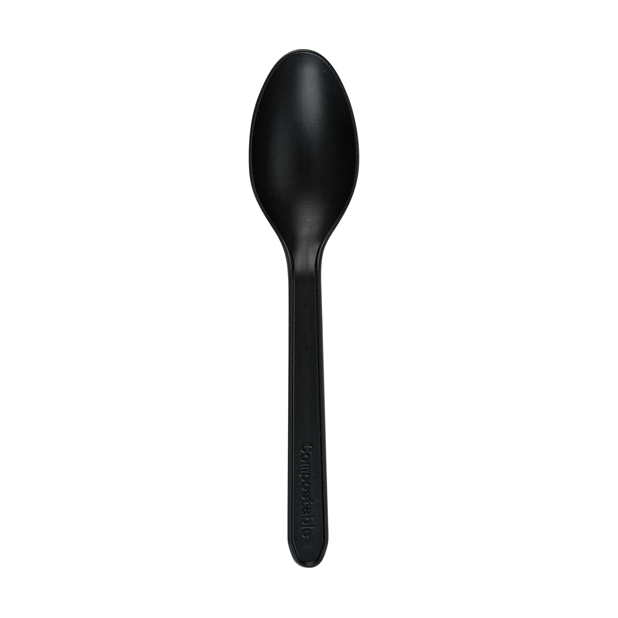 Basic Nature Black CPLA Plastic Dessert Spoon - Heat-Resistant, Compostable - 5" - 100 count box