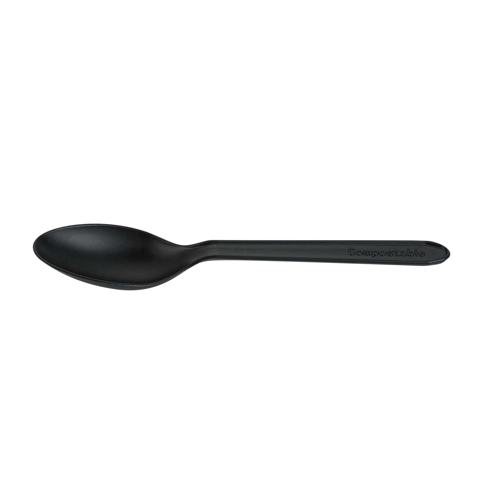 Basic Nature Black CPLA Plastic Dessert Spoon - Heat-Resistant, Compostable - 5" - 100 count box