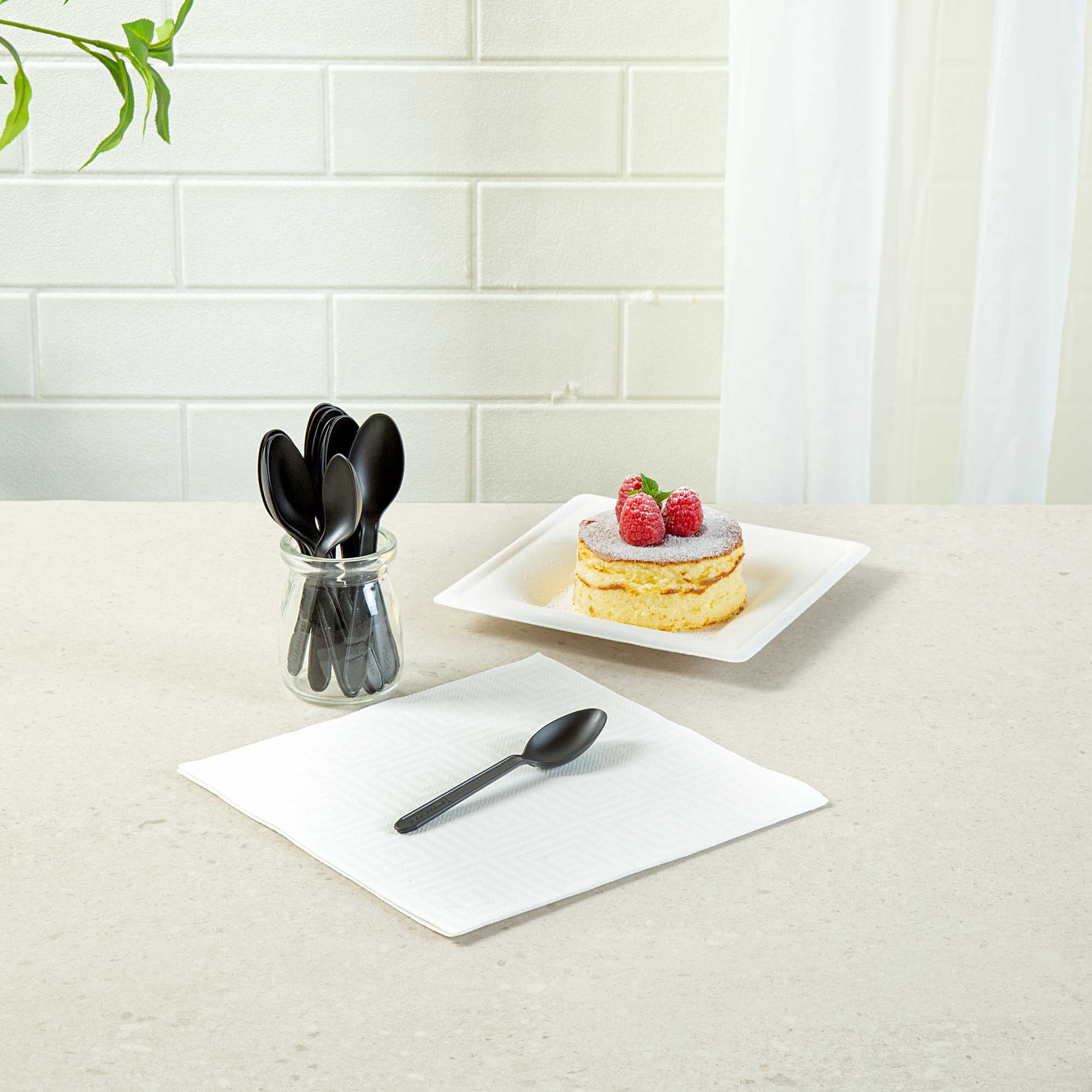 Basic Nature Black CPLA Plastic Dessert Spoon - Heat-Resistant, Compostable - 5" - 100 count box