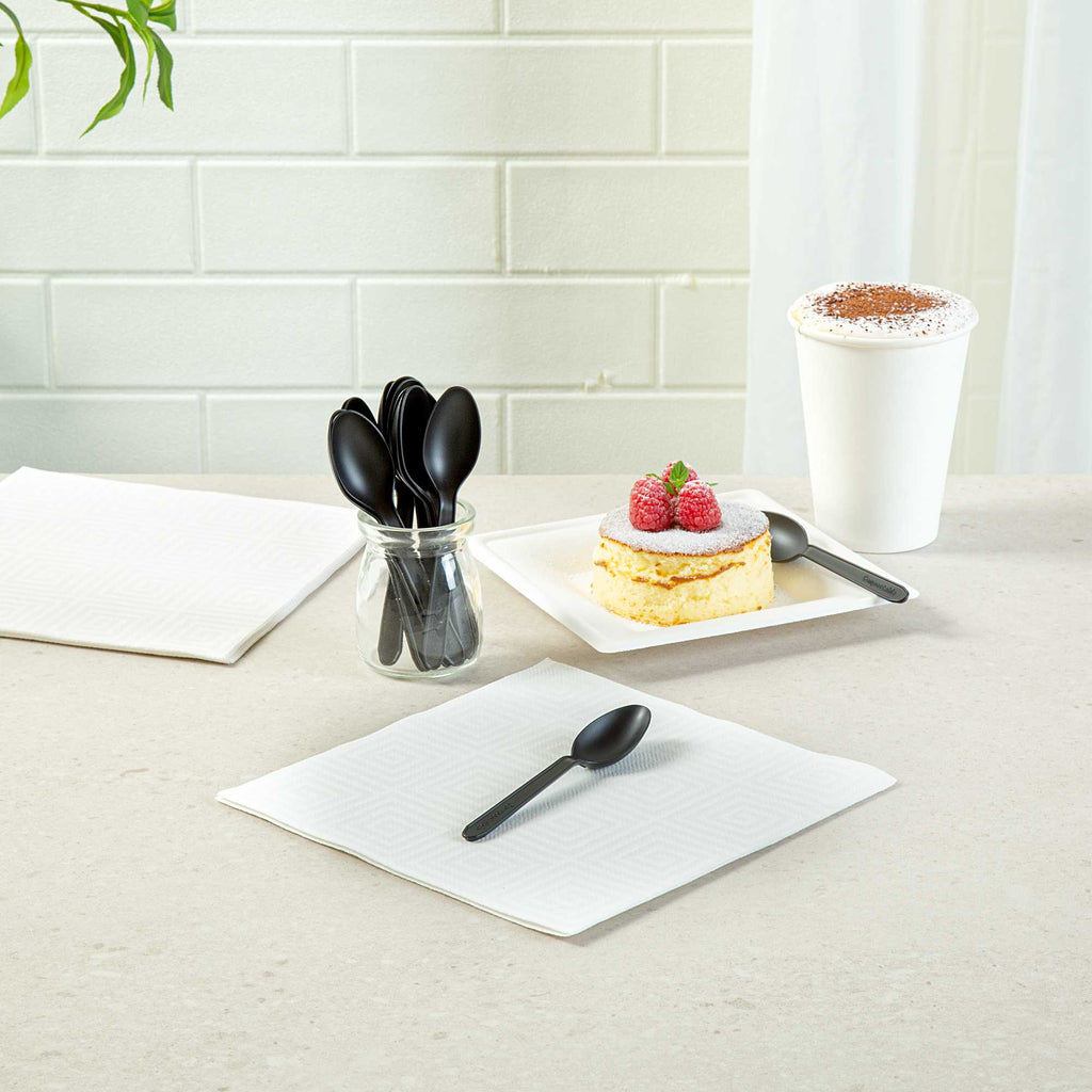 Basic Nature Black CPLA Plastic Dessert Spoon - Heat-Resistant, Compostable - 5" - 100 count box