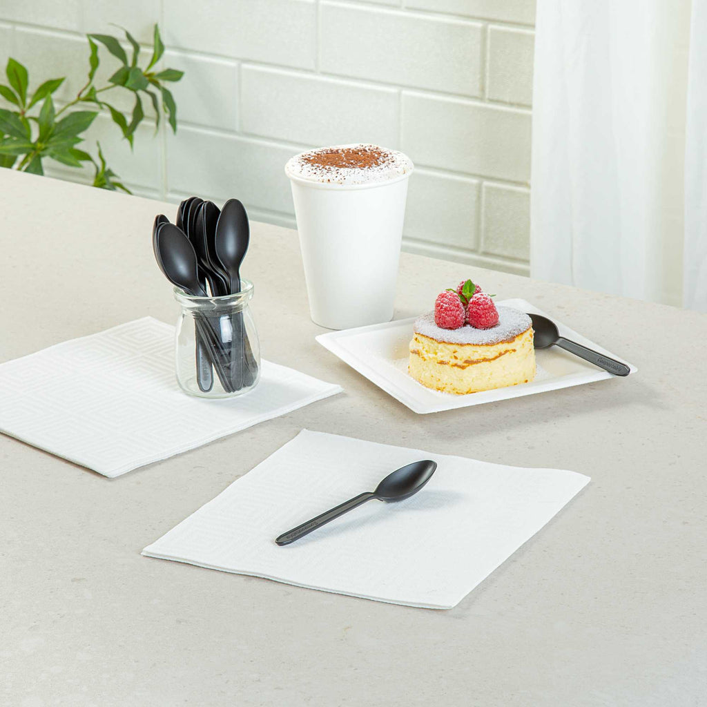Basic Nature Black CPLA Plastic Dessert Spoon - Heat-Resistant, Compostable - 5" - 100 count box