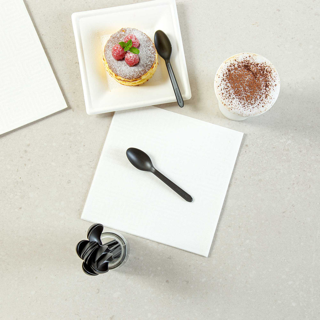 Basic Nature Black CPLA Plastic Dessert Spoon - Heat-Resistant, Compostable - 5" - 100 count box