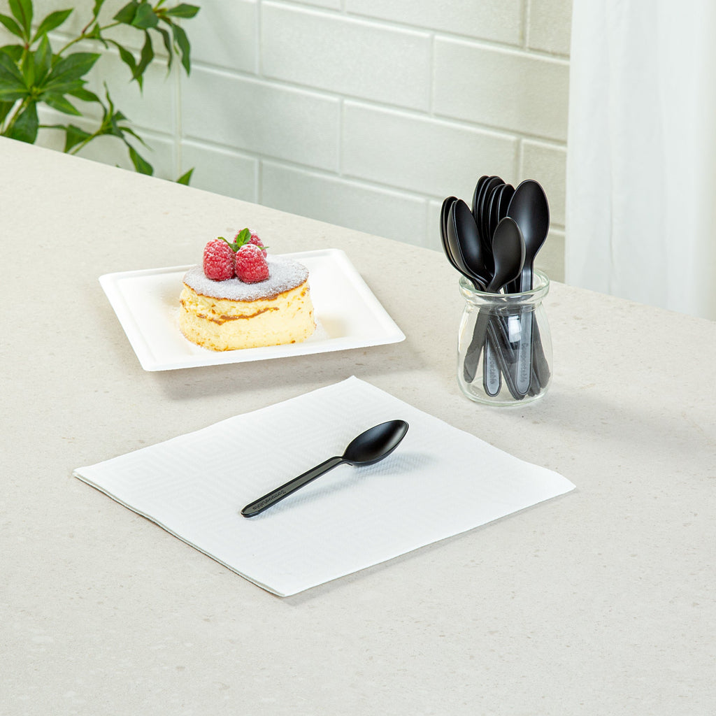 Basic Nature Black CPLA Plastic Dessert Spoon - Heat-Resistant, Compostable - 4" - 1000 count box
