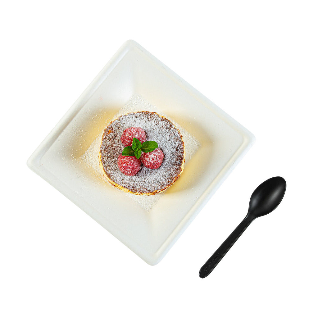 Basic Nature Black CPLA Plastic Dessert Spoon - Heat-Resistant, Compostable - 4" - 1000 count box