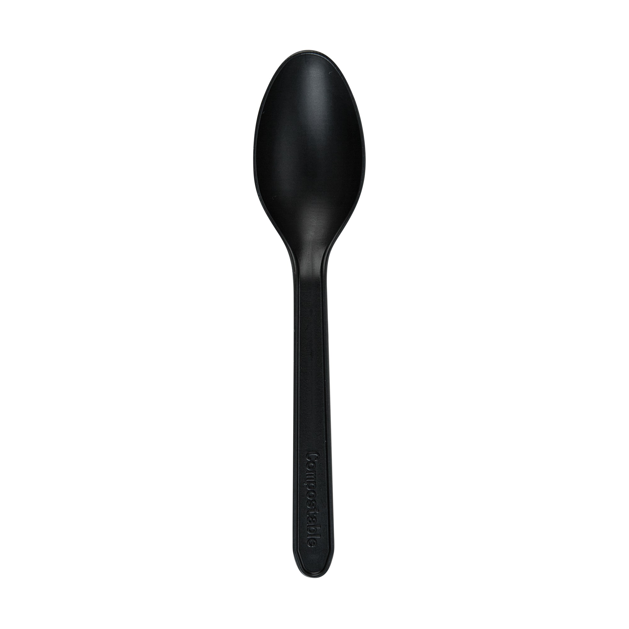 Basic Nature Black CPLA Plastic Dessert Spoon - Heat-Resistant, Compostable - 4" - 1000 count box