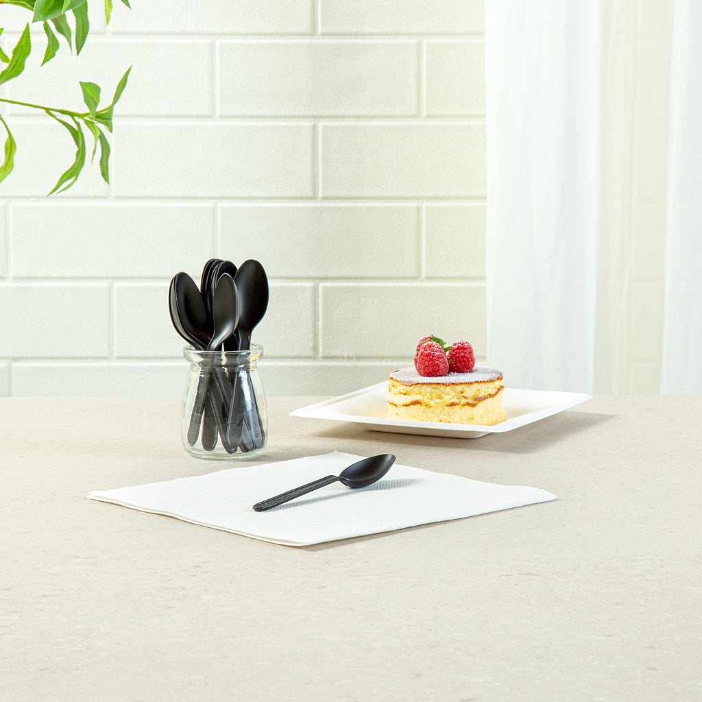 Basic Nature Black CPLA Plastic Dessert Spoon - Heat-Resistant, Compostable - 4" - 1000 count box