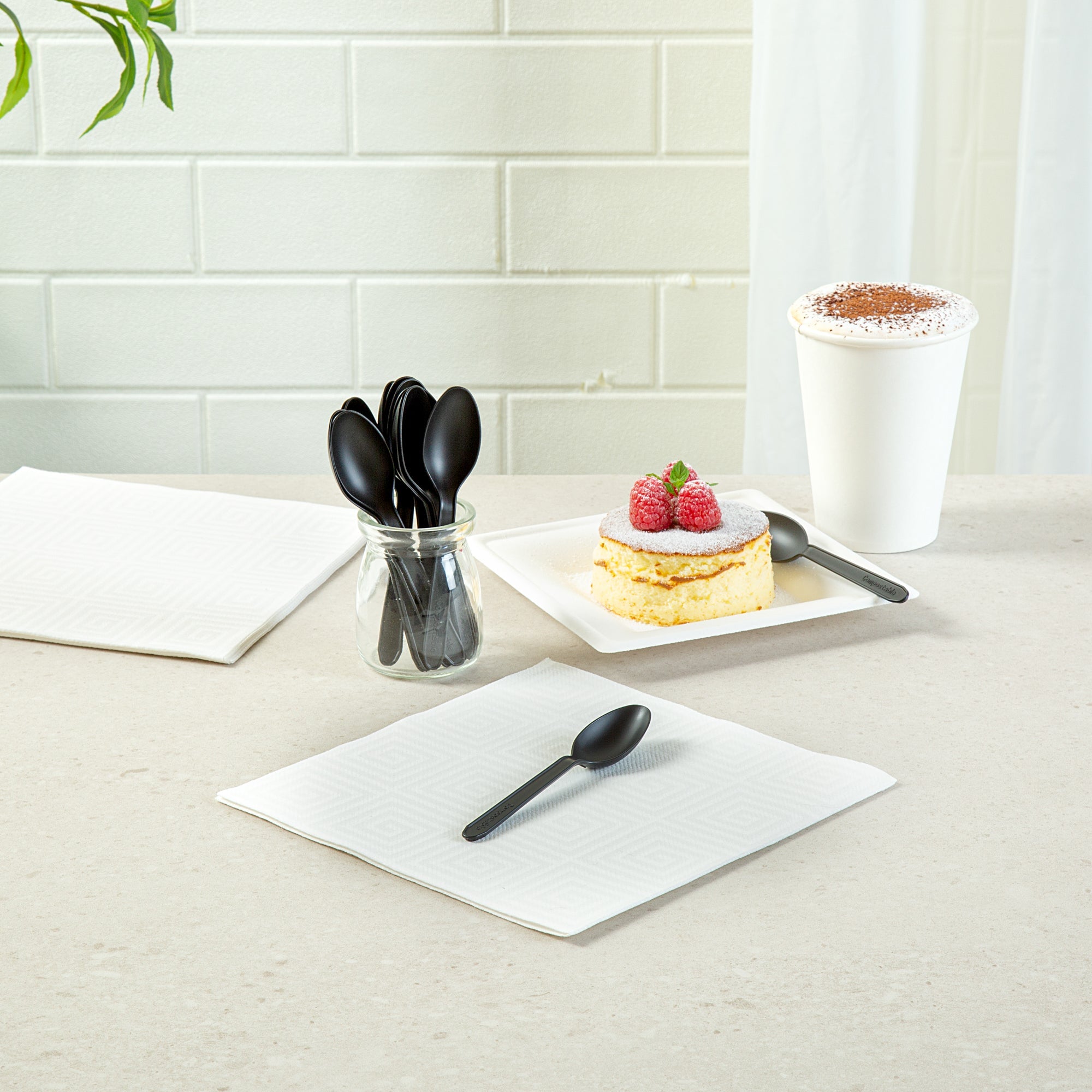 Basic Nature Black CPLA Plastic Dessert Spoon - Heat-Resistant, Compostable - 4" - 1000 count box