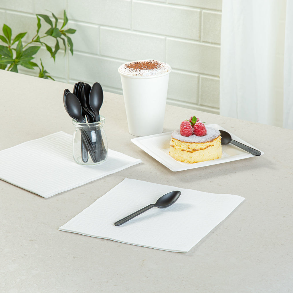 Basic Nature Black CPLA Plastic Dessert Spoon - Heat-Resistant, Compostable - 4" - 1000 count box