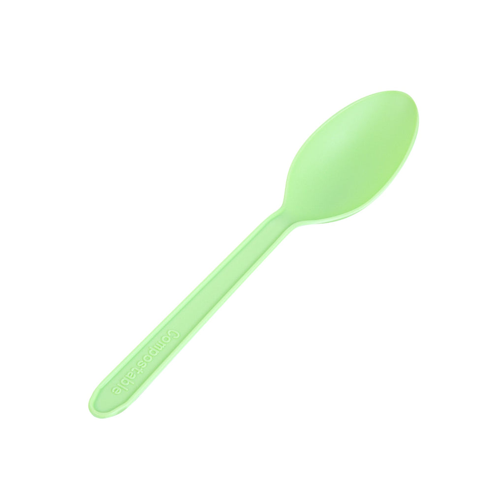 Basic Nature Green CPLA Plastic Dessert Spoon - Heat-Resistant, Compostable - 4" - 1000 count box