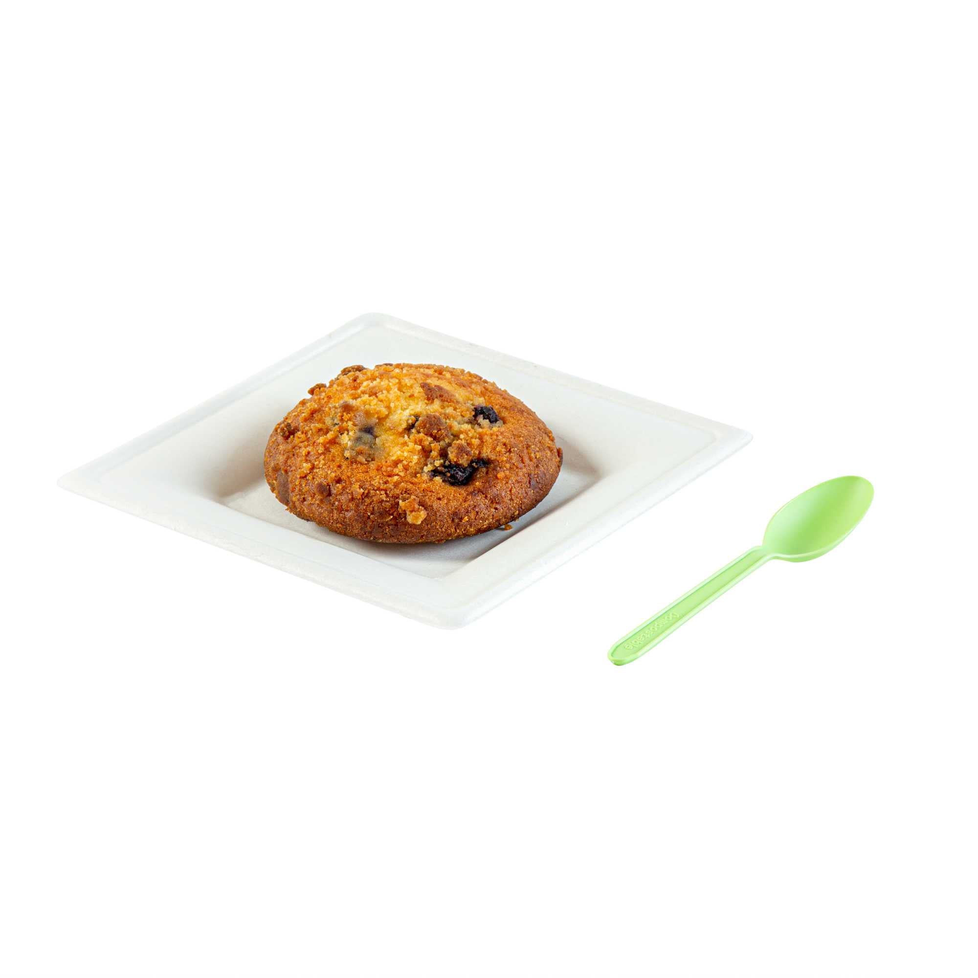 Basic Nature Green CPLA Plastic Dessert Spoon - Heat-Resistant, Compostable - 5" - 100 count box