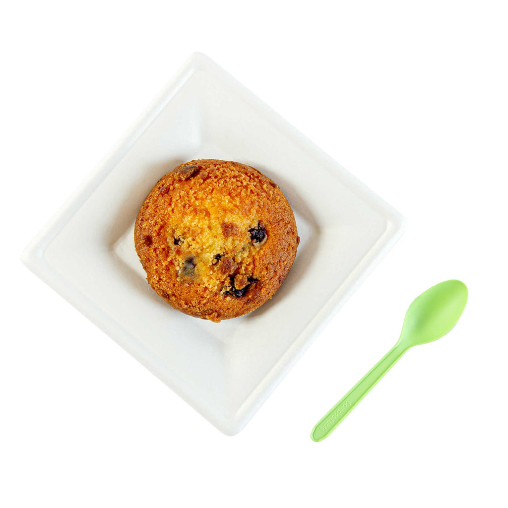 Basic Nature Green CPLA Plastic Dessert Spoon - Heat-Resistant, Compostable - 5" - 100 count box