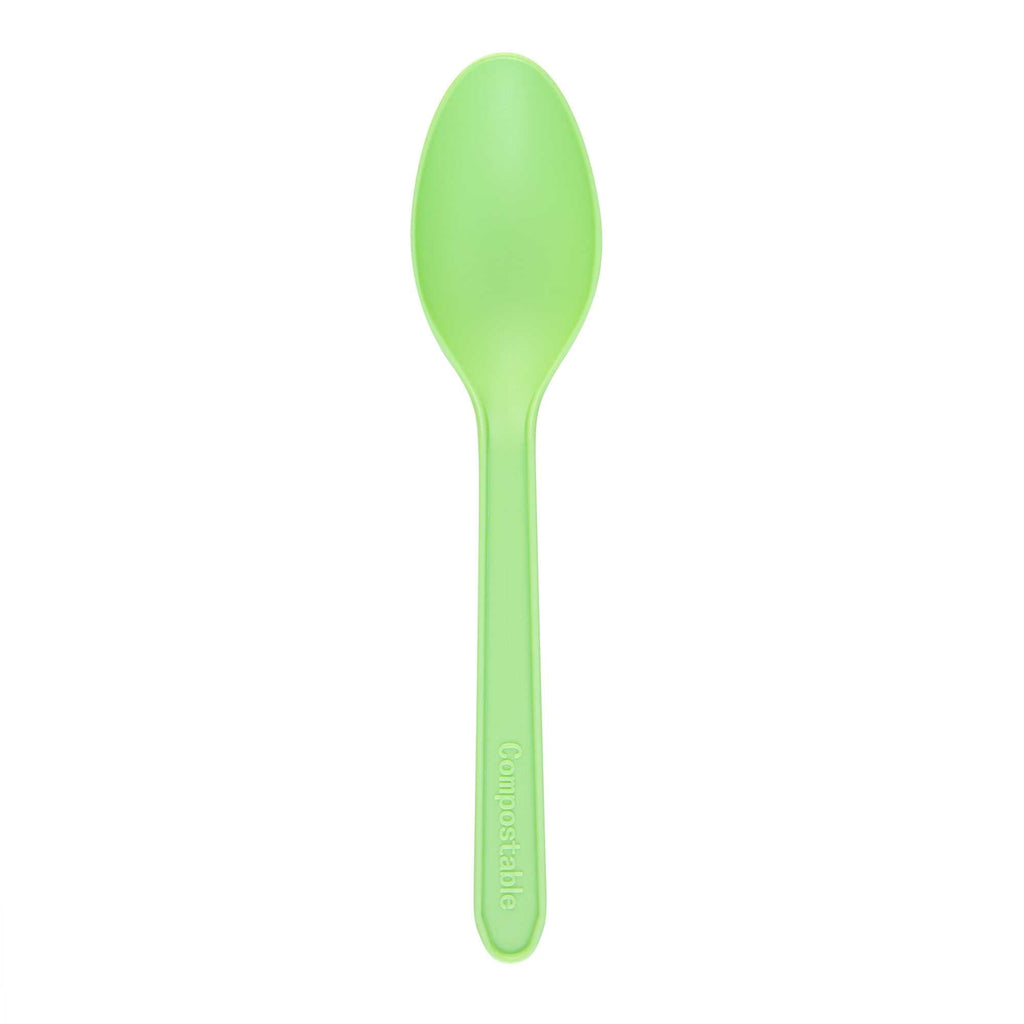 Basic Nature Green CPLA Plastic Dessert Spoon - Heat-Resistant, Compostable - 5" - 100 count box