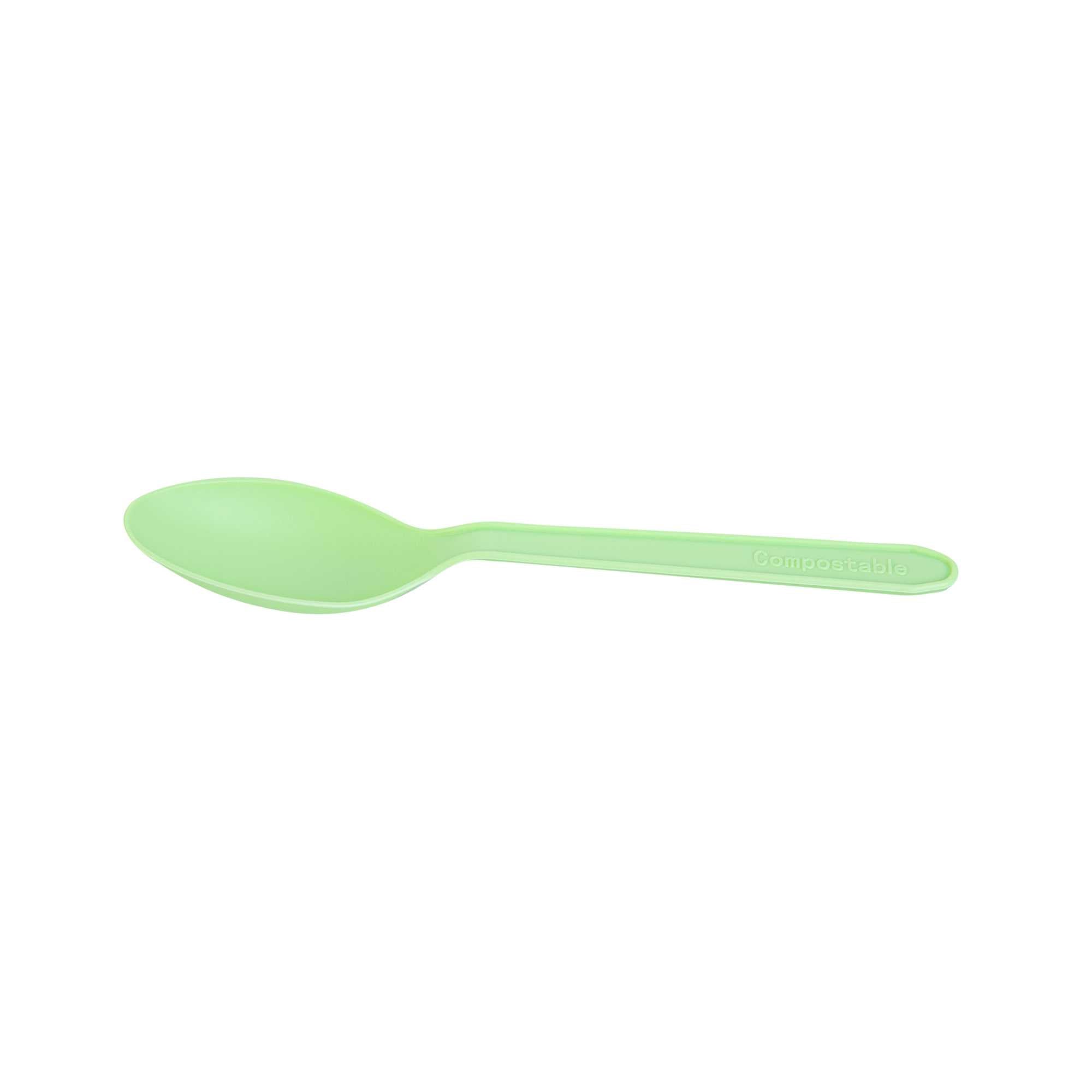 Basic Nature Green CPLA Plastic Dessert Spoon - Heat-Resistant, Compostable - 5" - 100 count box
