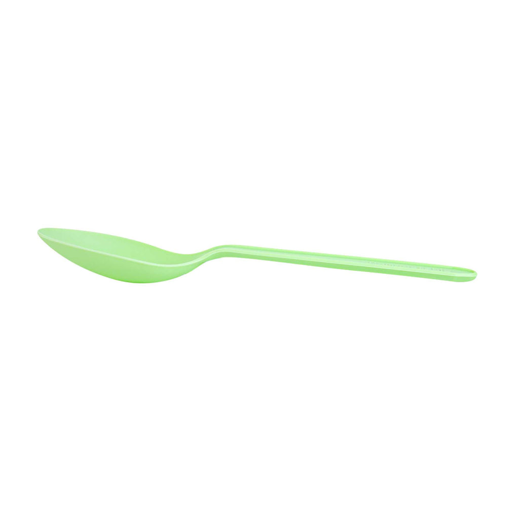 Basic Nature Green CPLA Plastic Dessert Spoon - Heat-Resistant, Compostable - 5" - 100 count box