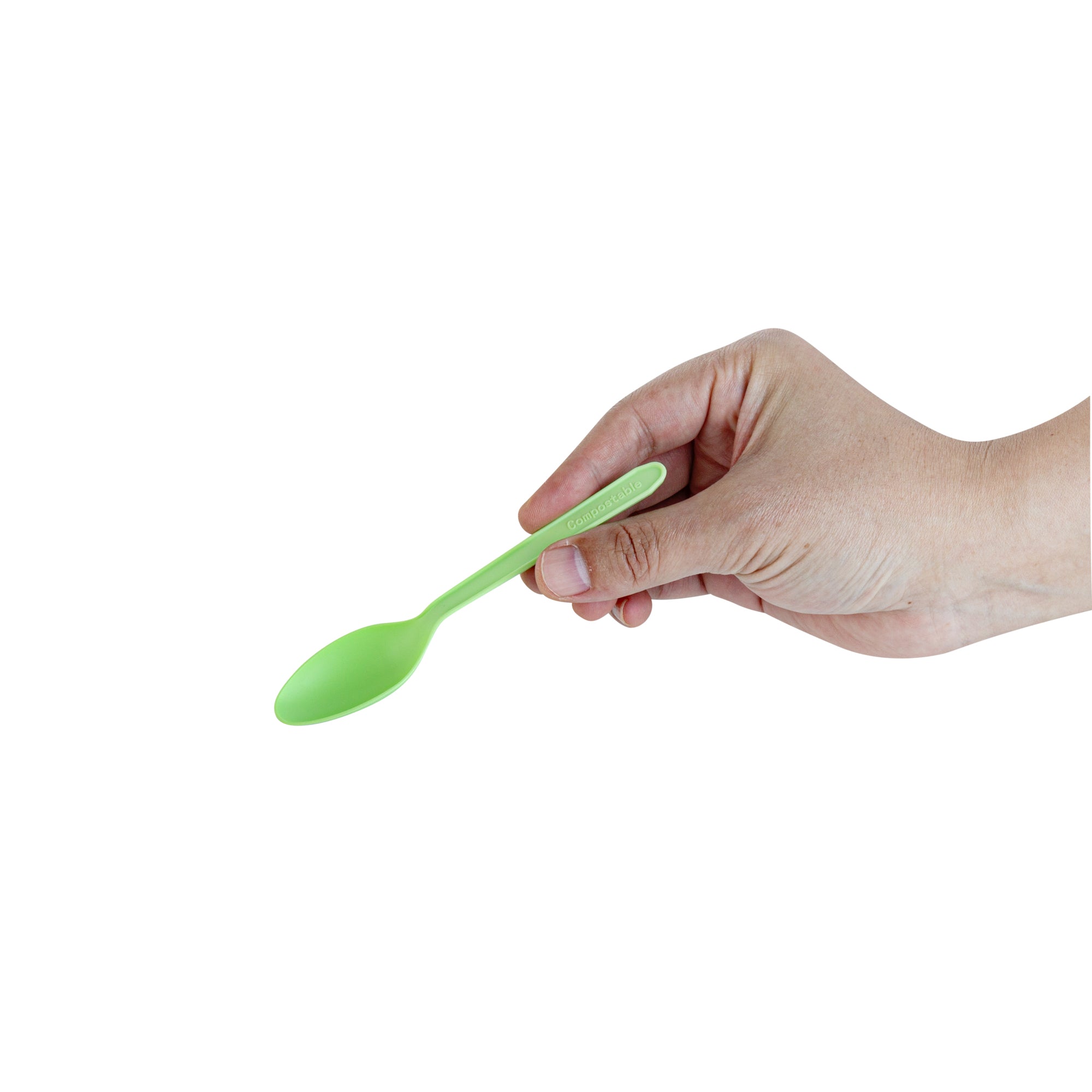 Basic Nature Green CPLA Plastic Dessert Spoon - Heat-Resistant, Compostable - 4" - 1000 count box