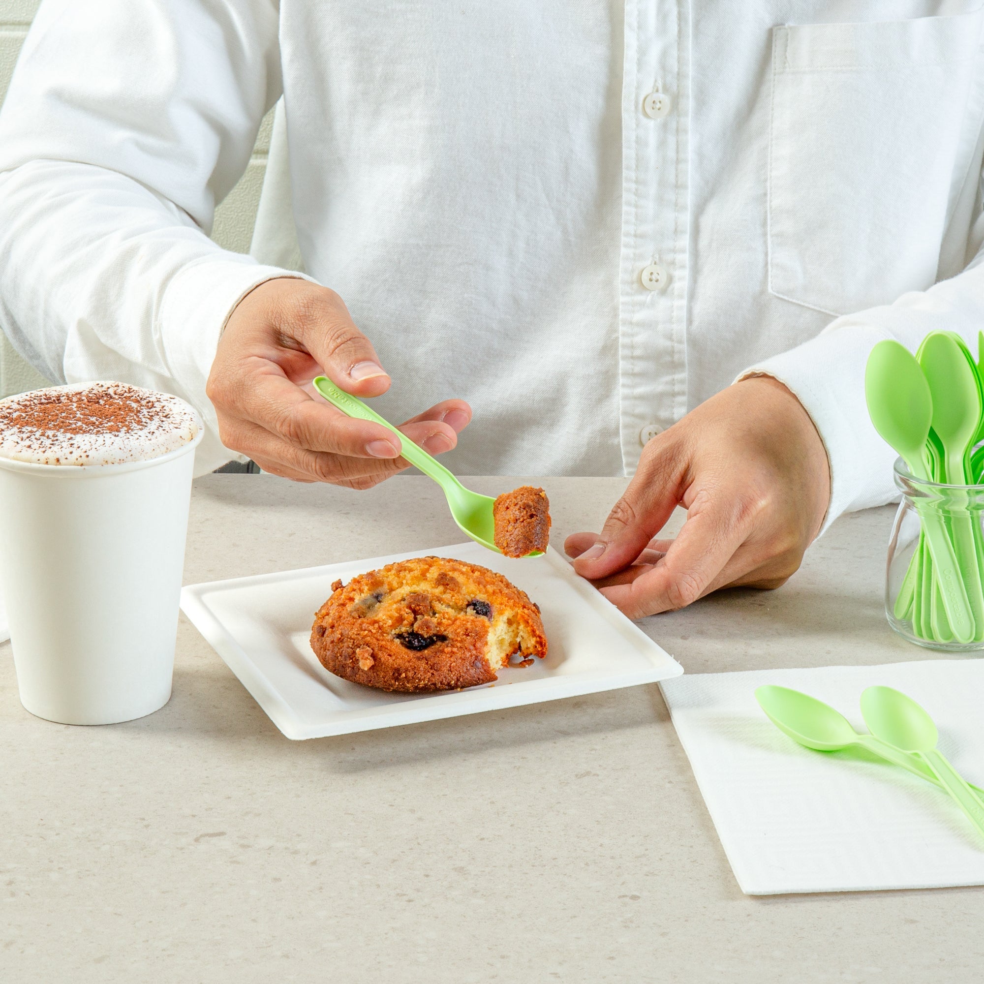 Basic Nature Green CPLA Plastic Dessert Spoon - Heat-Resistant, Compostable - 4" - 1000 count box
