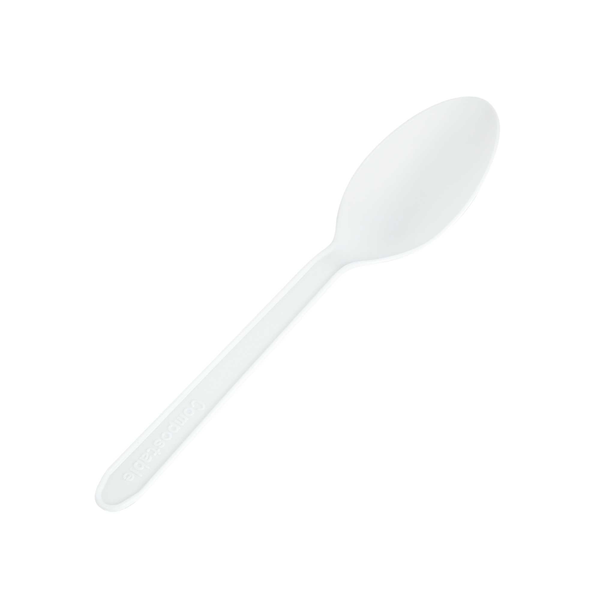 Basic Nature White CPLA Plastic Dessert Spoon - Heat-Resistant, Compostable - 5" - 100 count box