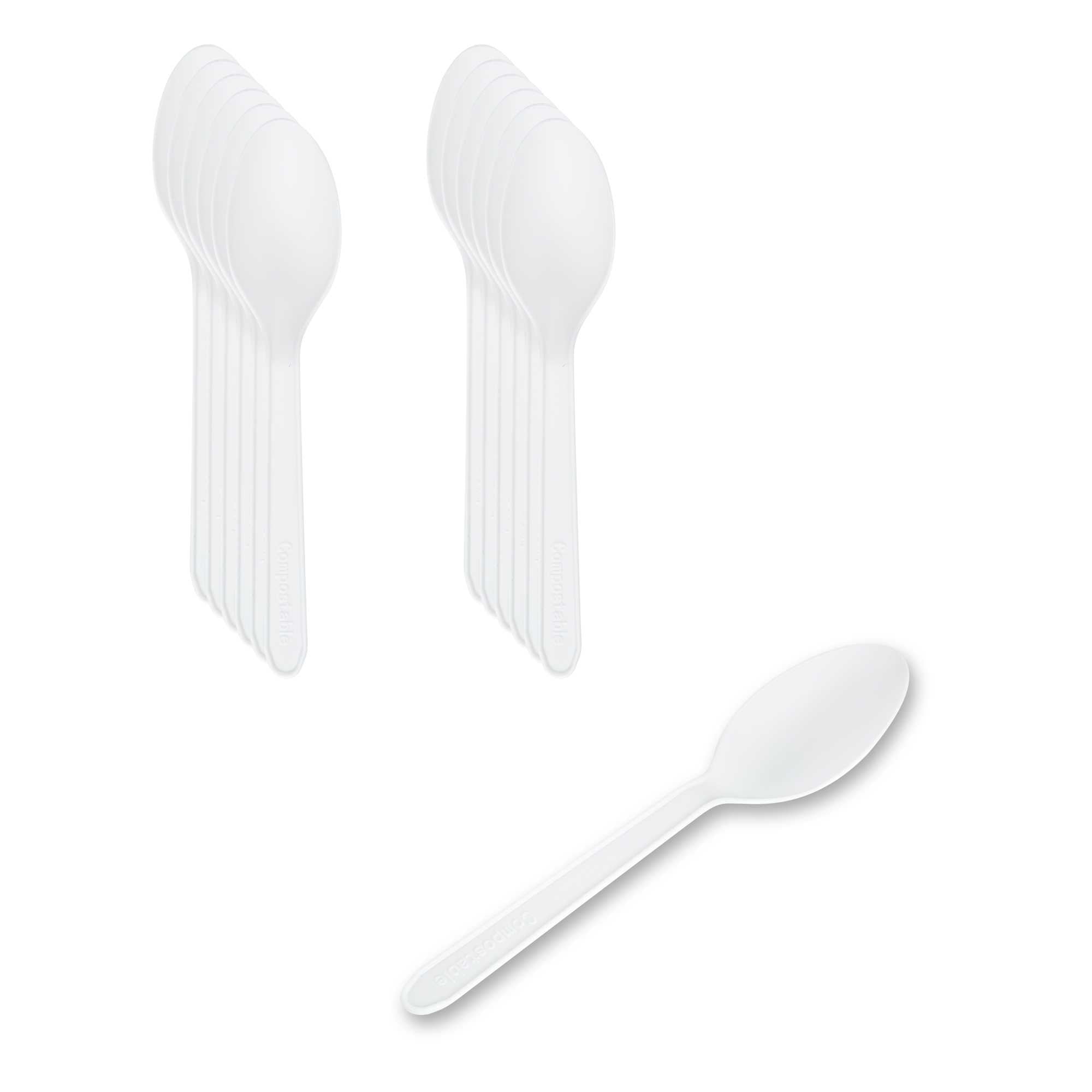 Basic Nature White CPLA Plastic Dessert Spoon - Heat-Resistant, Compostable - 5" - 100 count box