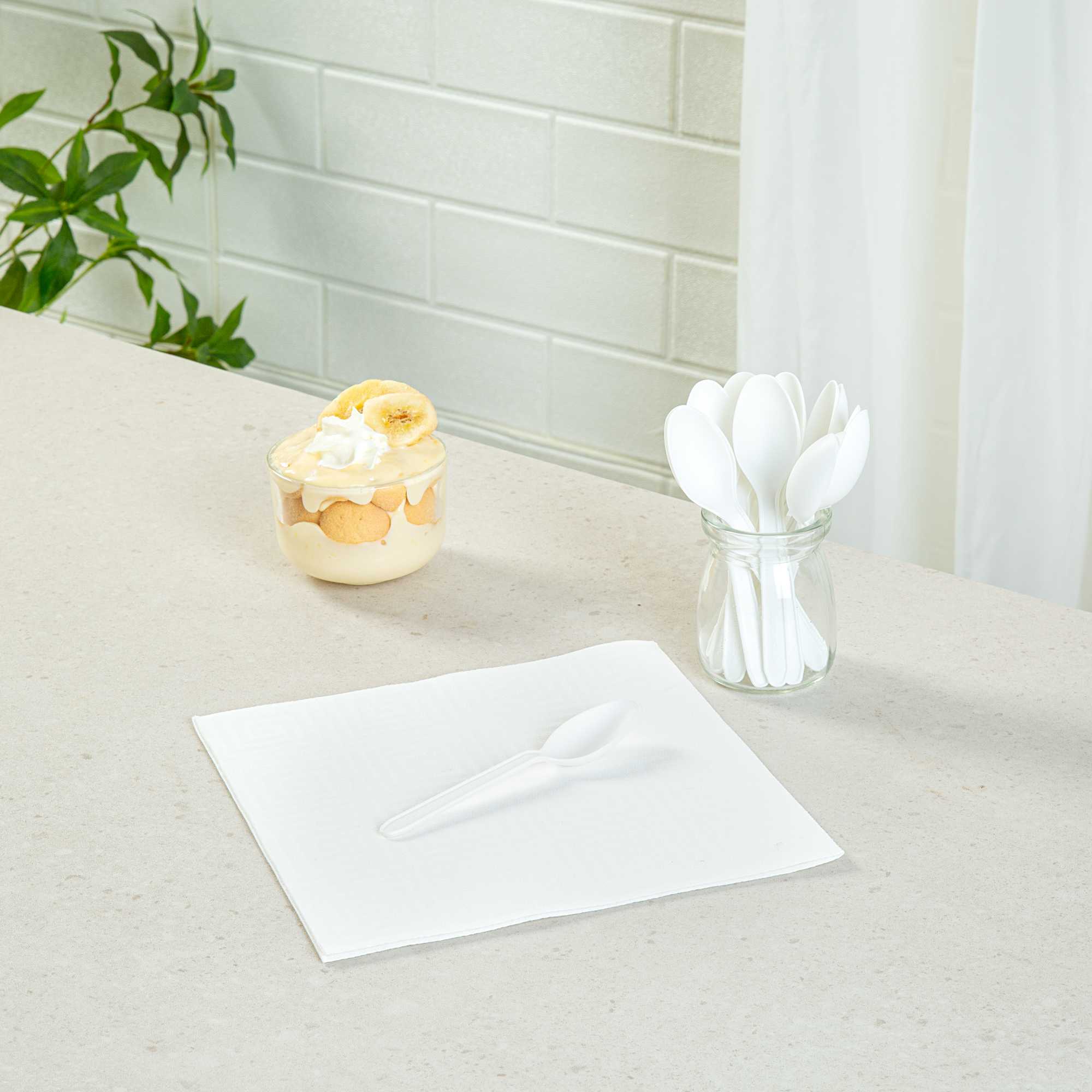 Basic Nature White CPLA Plastic Dessert Spoon - Heat-Resistant, Compostable - 5" - 100 count box
