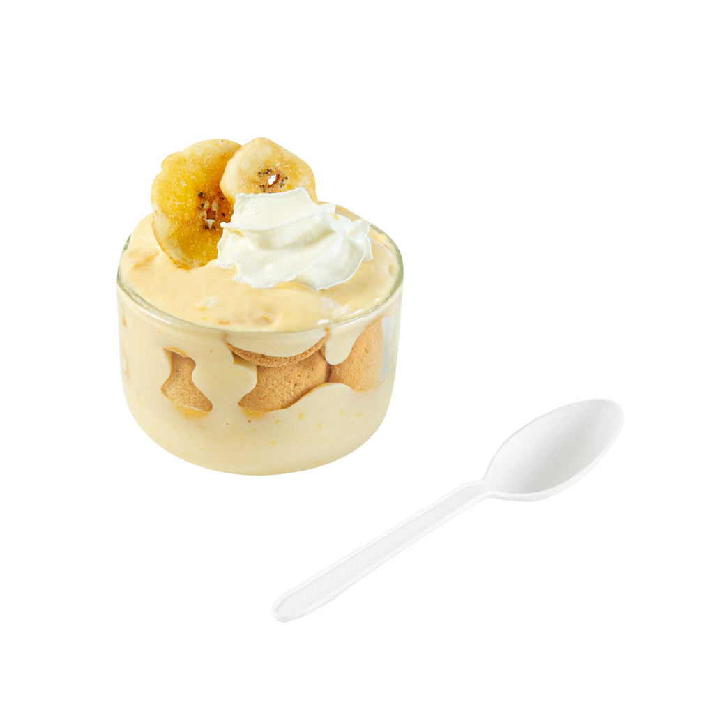 Basic Nature White CPLA Plastic Dessert Spoon - Heat-Resistant, Compostable - 5" - 100 count box