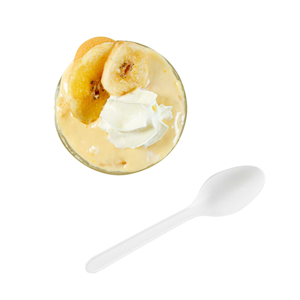Basic Nature White CPLA Plastic Dessert Spoon - Heat-Resistant, Compostable - 5" - 100 count box