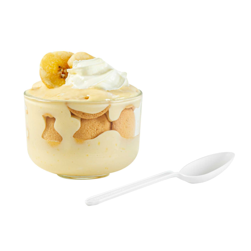Basic Nature White CPLA Plastic Dessert Spoon - Heat-Resistant, Compostable - 5" - 100 count box