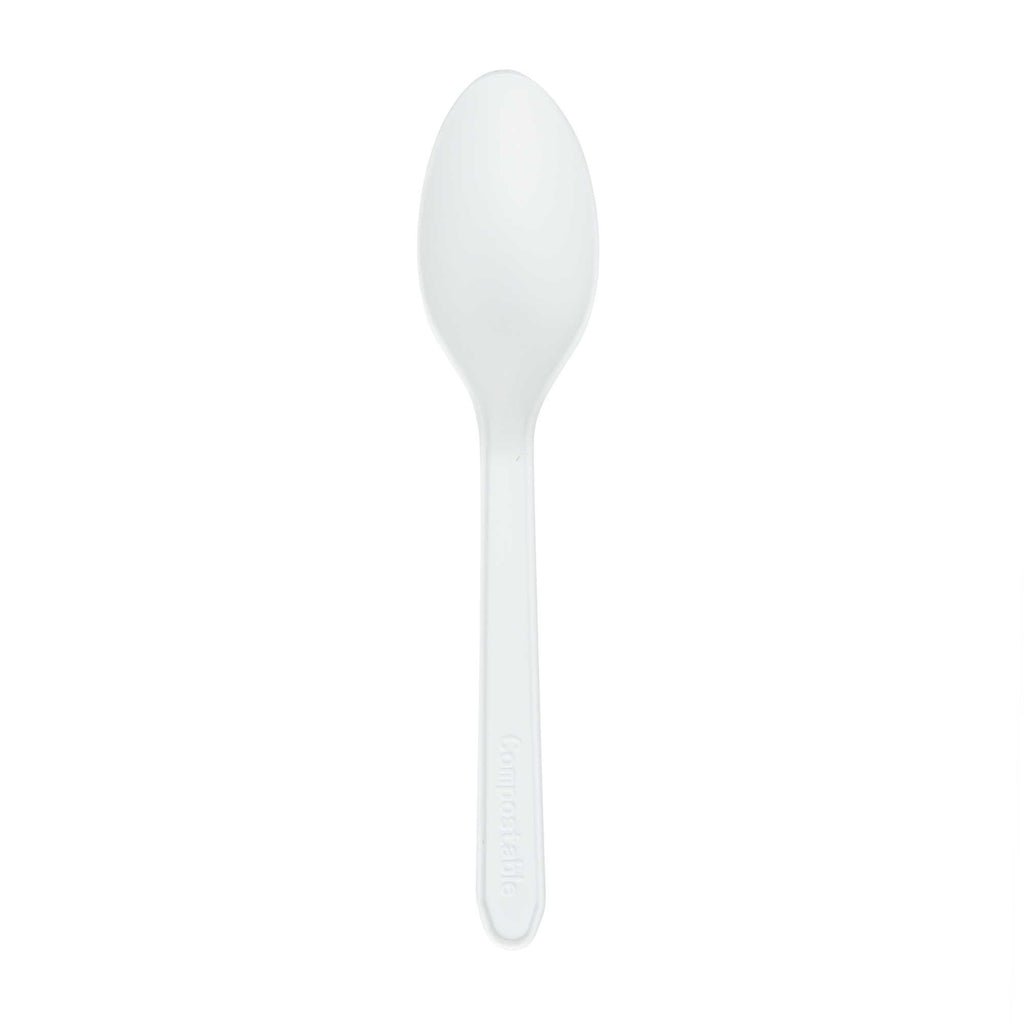 Basic Nature White CPLA Plastic Dessert Spoon - Heat-Resistant, Compostable - 5" - 100 count box