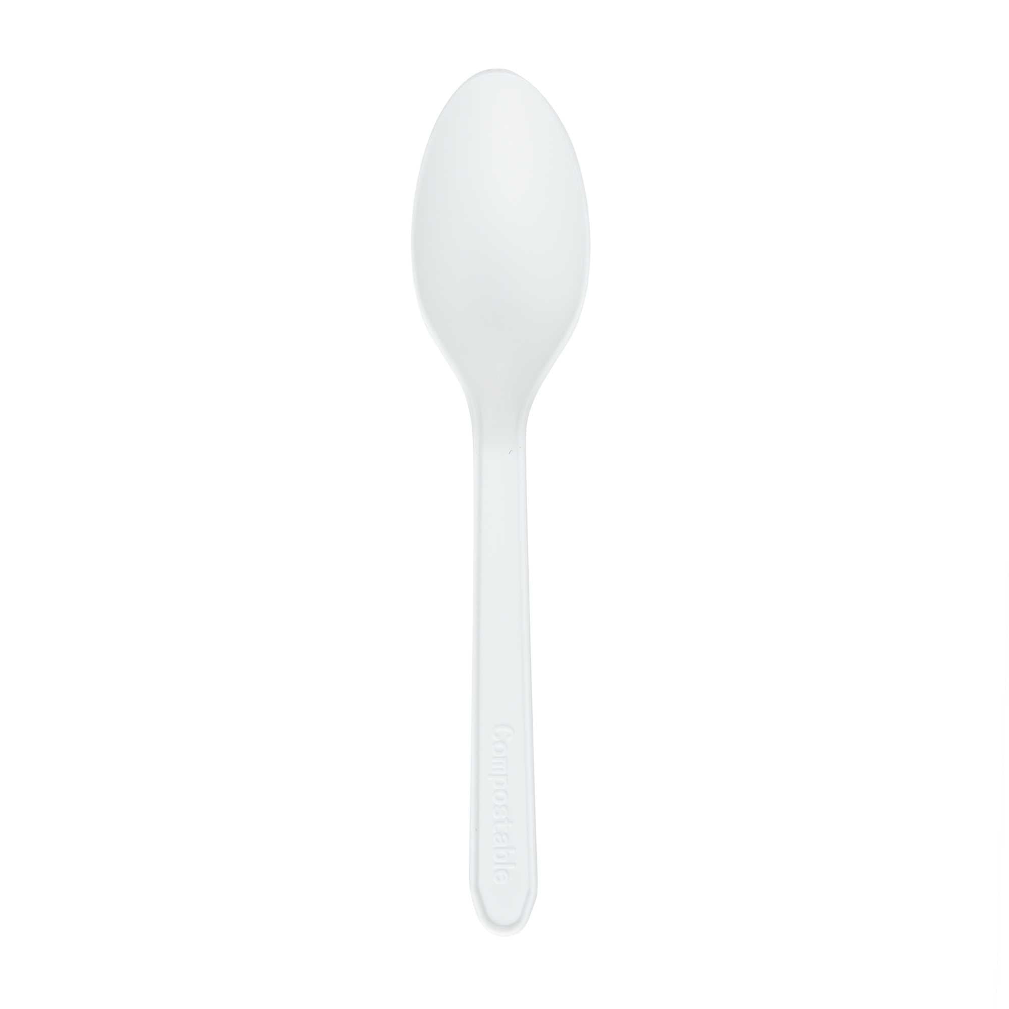 Basic Nature White CPLA Plastic Dessert Spoon - Heat-Resistant, Compostable - 5" - 100 count box