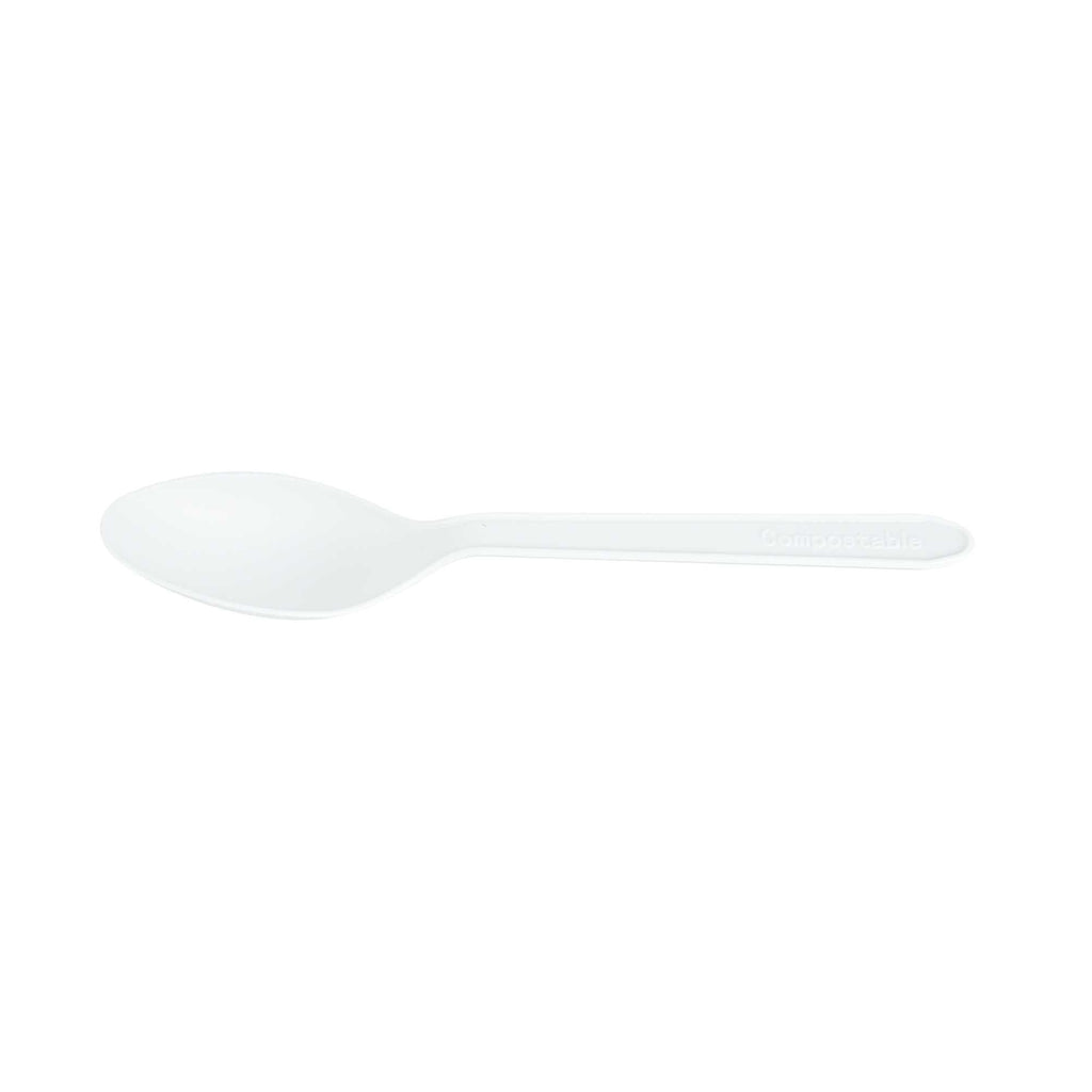 Basic Nature White CPLA Plastic Dessert Spoon - Heat-Resistant, Compostable - 5" - 100 count box