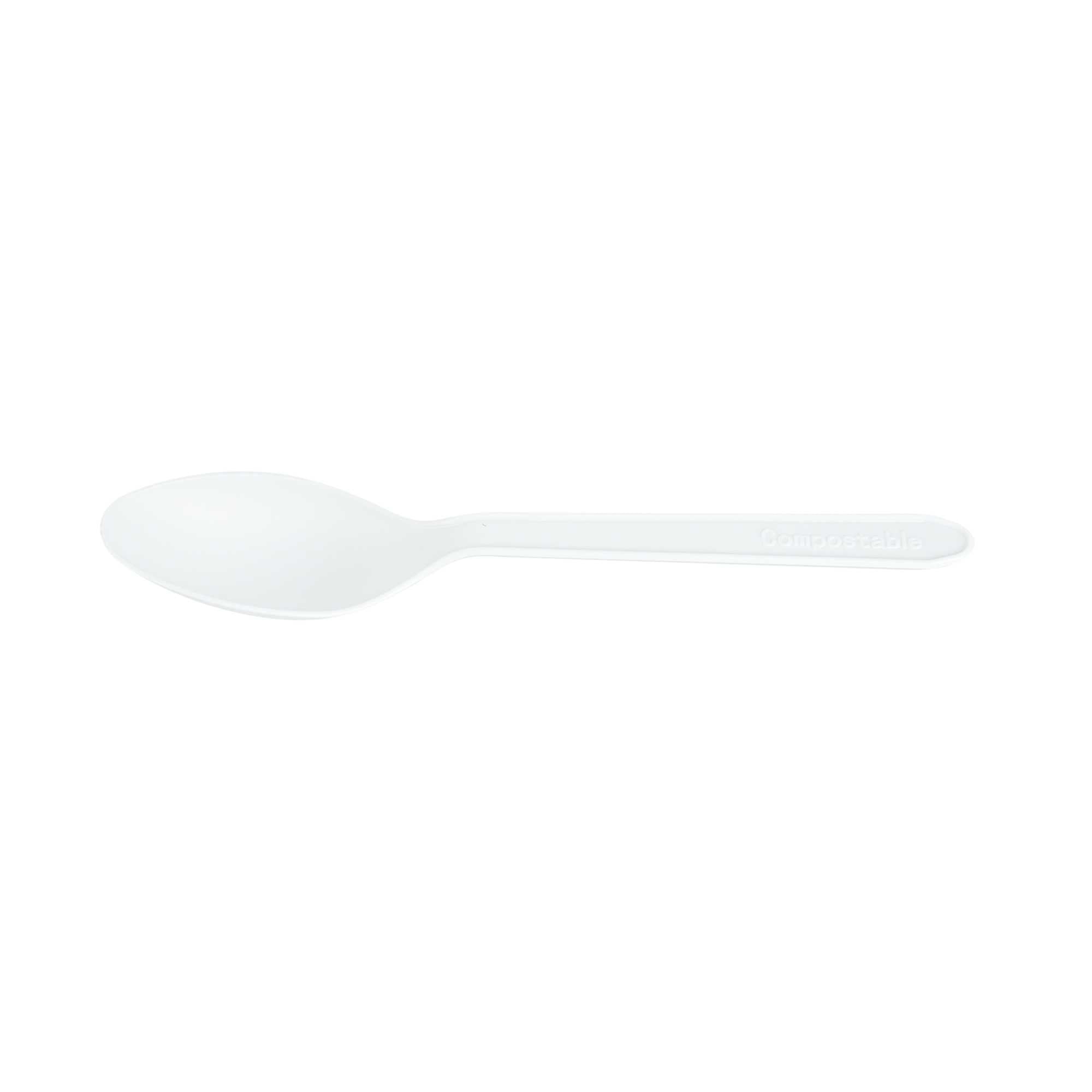 Basic Nature White CPLA Plastic Dessert Spoon - Heat-Resistant, Compostable - 5" - 100 count box