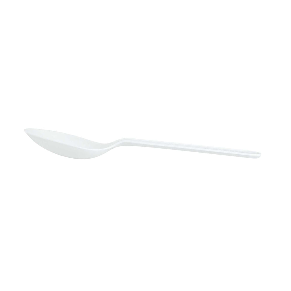 Basic Nature White CPLA Plastic Dessert Spoon - Heat-Resistant, Compostable - 5" - 100 count box