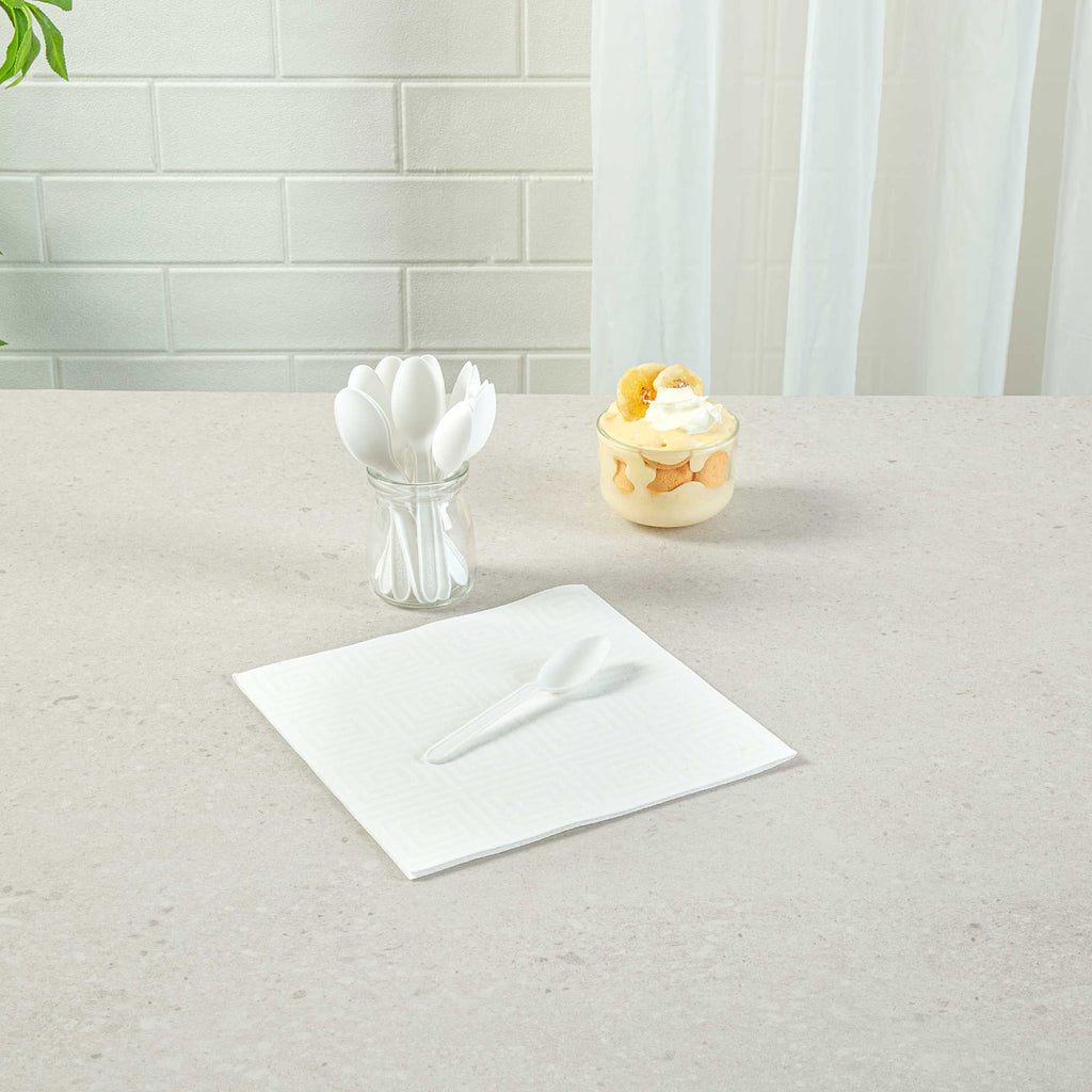 Basic Nature White CPLA Plastic Dessert Spoon - Heat-Resistant, Compostable - 5" - 100 count box