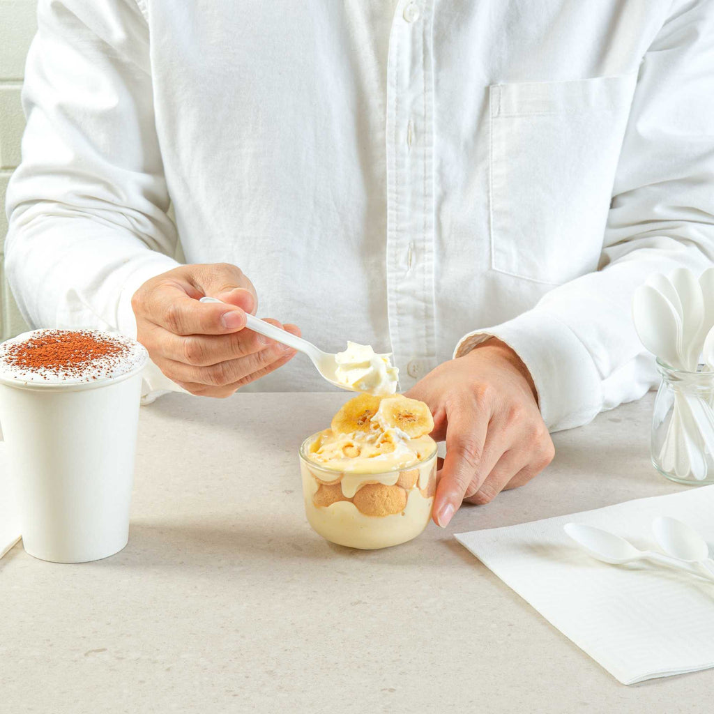 Basic Nature White CPLA Plastic Dessert Spoon - Heat-Resistant, Compostable - 5" - 100 count box