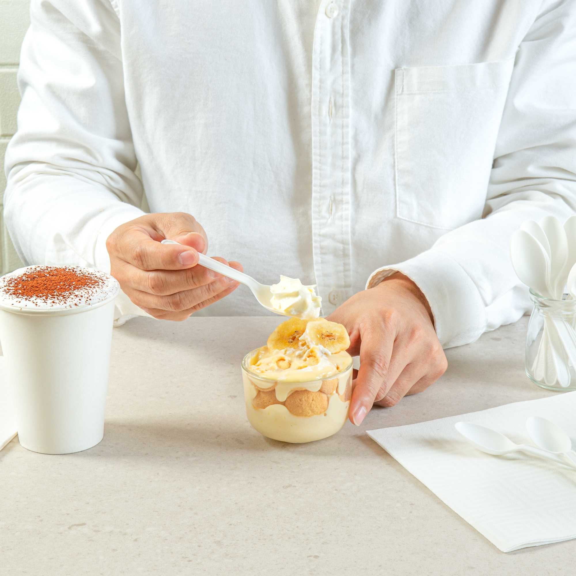 Basic Nature White CPLA Plastic Dessert Spoon - Heat-Resistant, Compostable - 5" - 100 count box