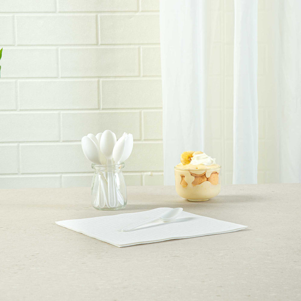 Basic Nature White CPLA Plastic Dessert Spoon - Heat-Resistant, Compostable - 5" - 100 count box