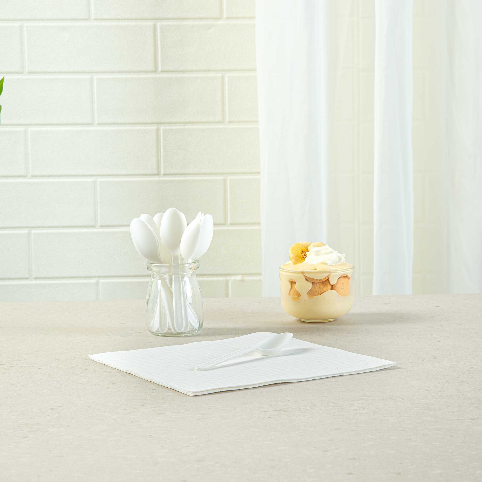 Basic Nature White CPLA Plastic Dessert Spoon - Heat-Resistant, Compostable - 5" - 100 count box