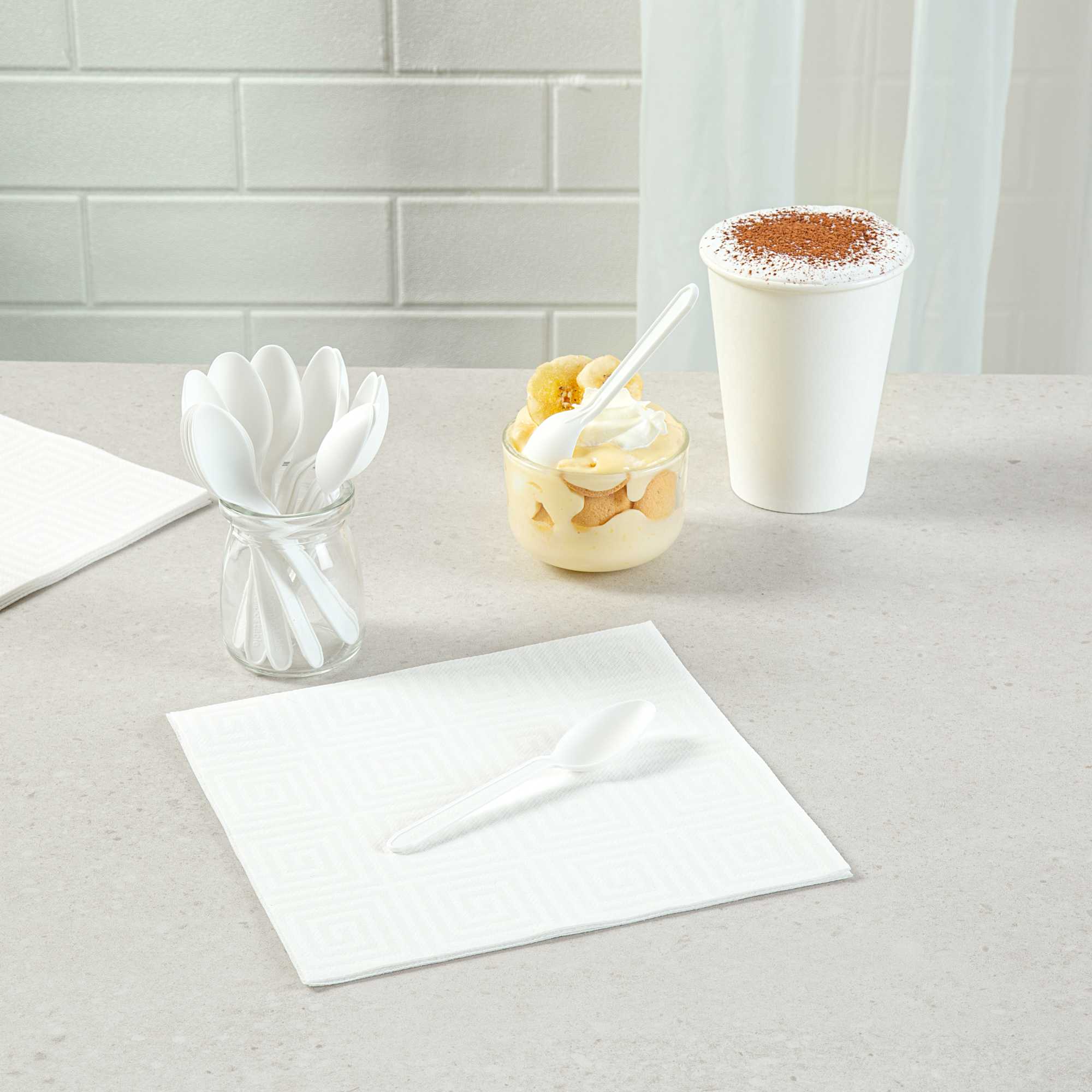 Basic Nature White CPLA Plastic Dessert Spoon - Heat-Resistant, Compostable - 5" - 100 count box